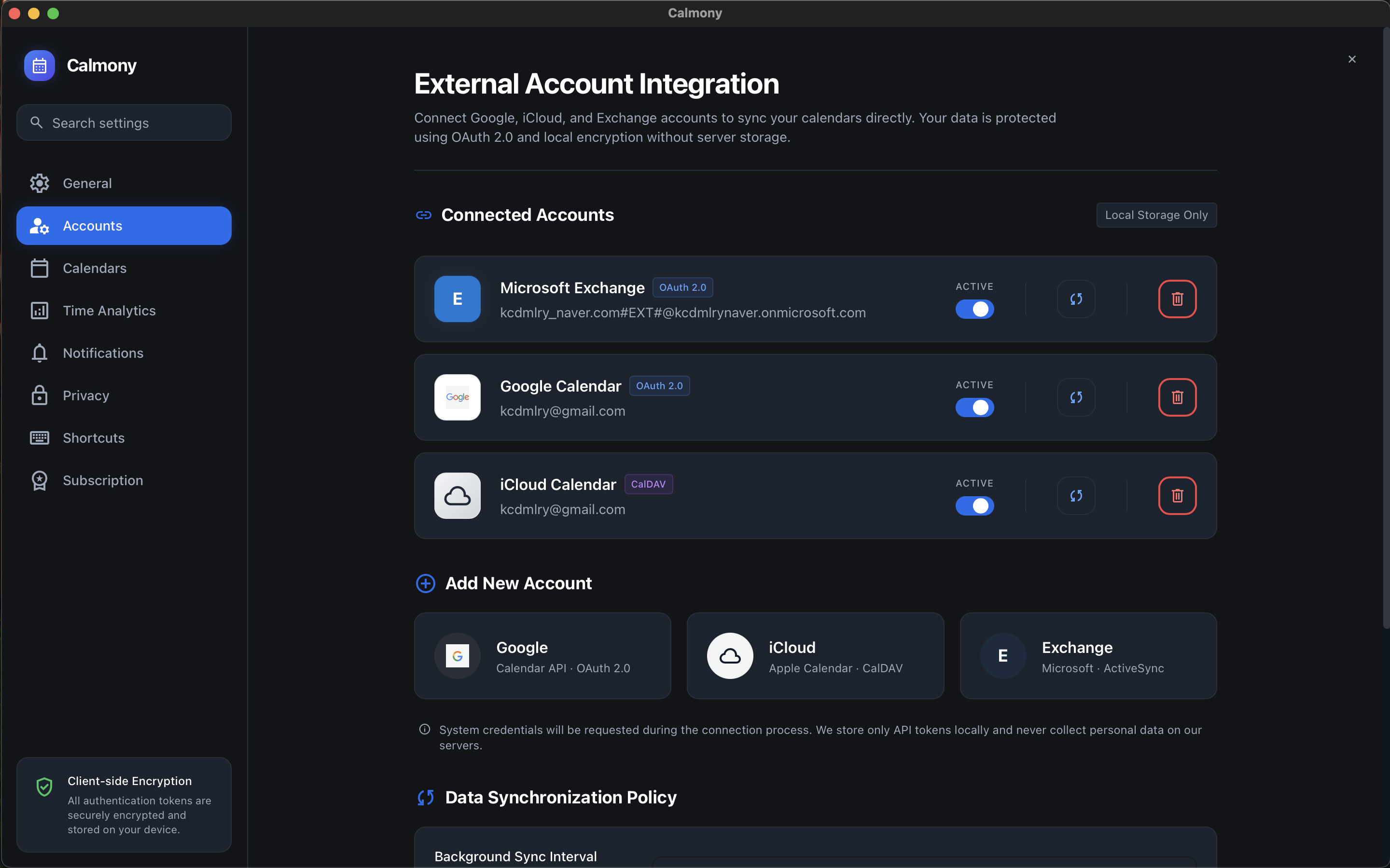 Multi-account calendar sync