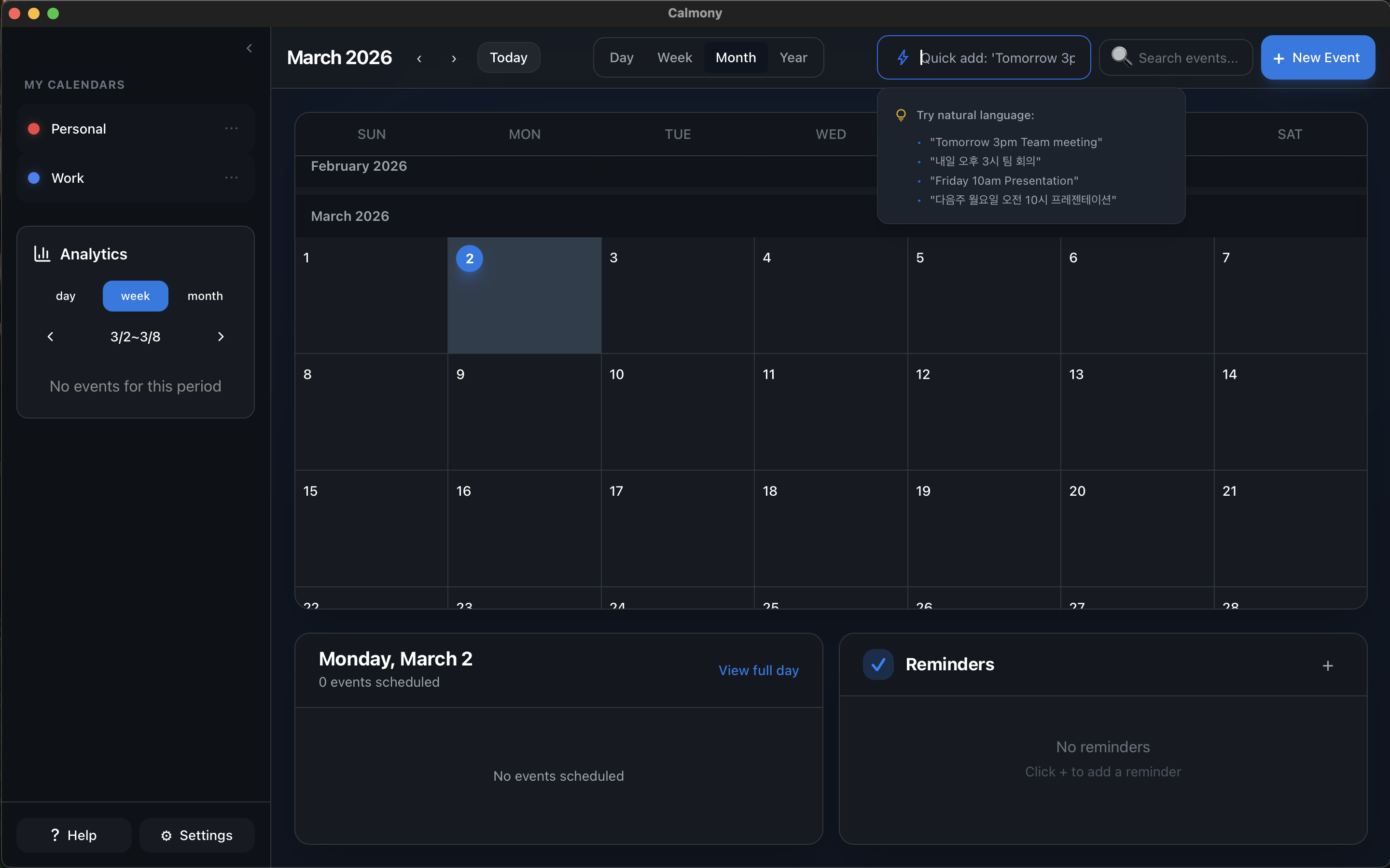 Natural language event creation